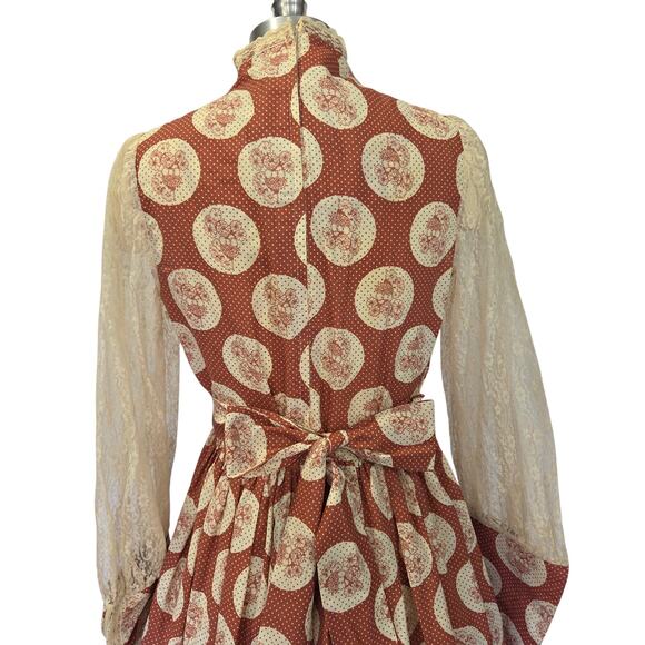 Gunne Sax Red Floral Milkmaid Maxi Dress Size 13 Calico Vintage 70s Prairie - Picture 10 of 14